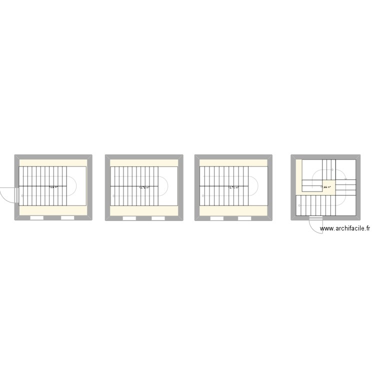 escalier. Plan de 4 pièces et 53 m2