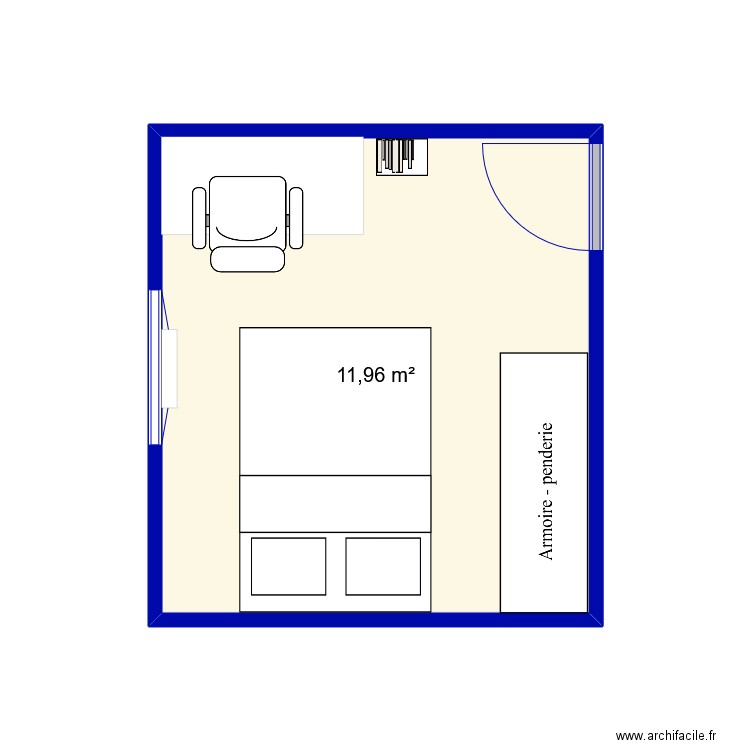 Chambre existant. Plan de 1 pièce et 12 m2