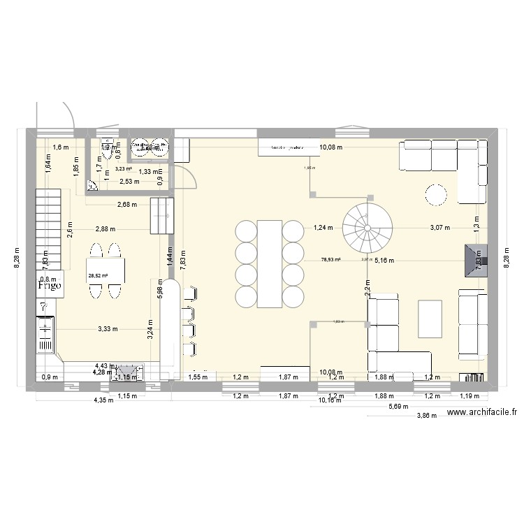 RDC Gîte Bât 3. Plan de 4 pièces et 112 m2
