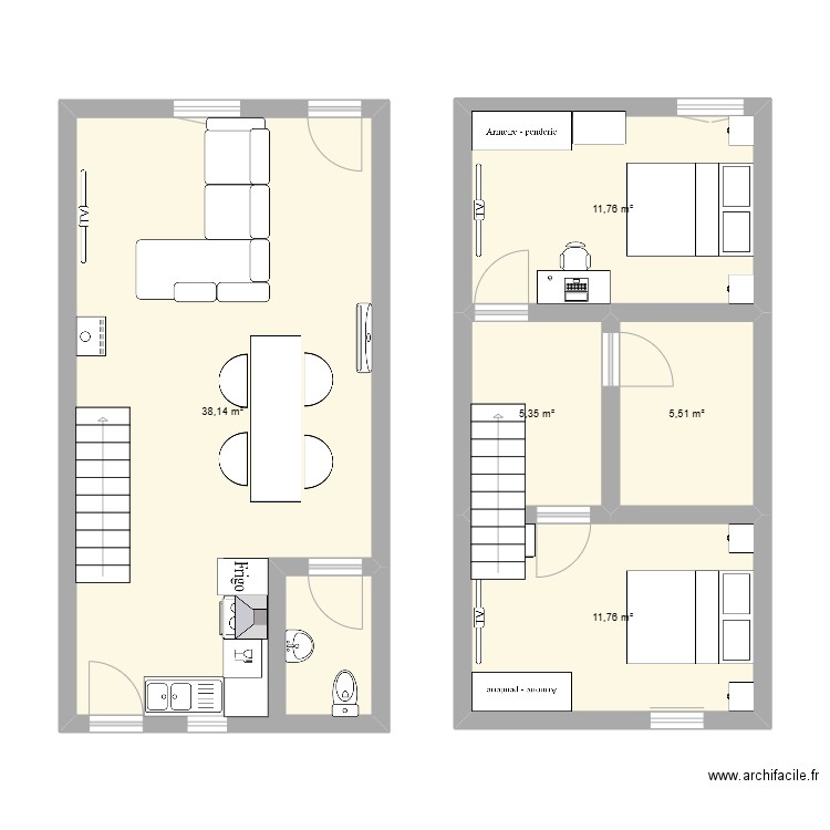 CASA. Plan de 5 pièces et 73 m2