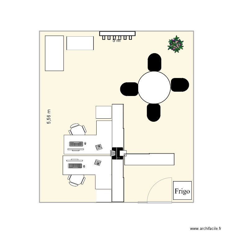 bureau. Plan de 1 pièce et 28 m2