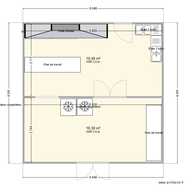 cuisine. Plan de 2 pièces et 35 m2