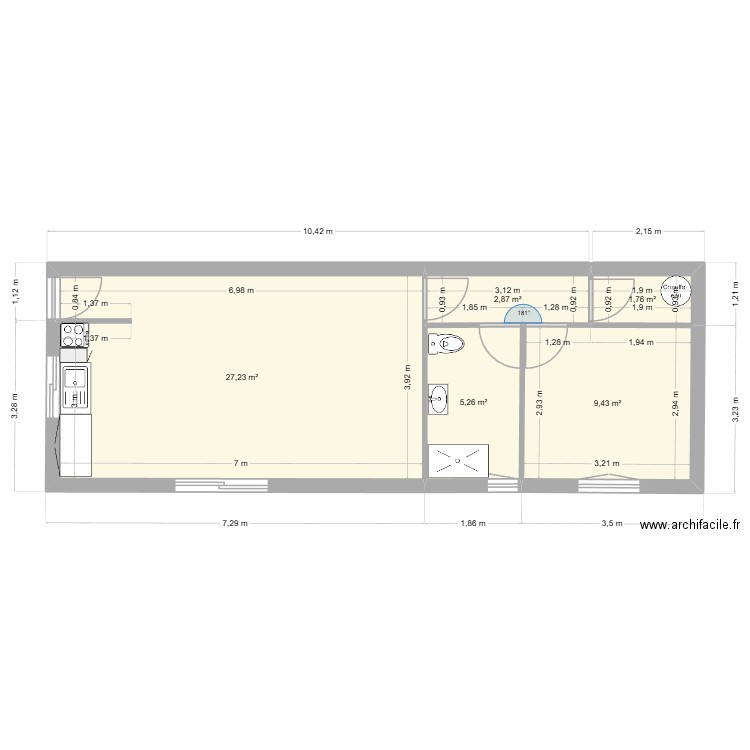 appart v1. Plan de 5 pièces et 47 m2