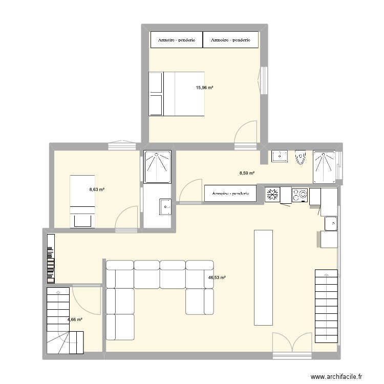 plan Alex. Plan de 5 pièces et 84 m2