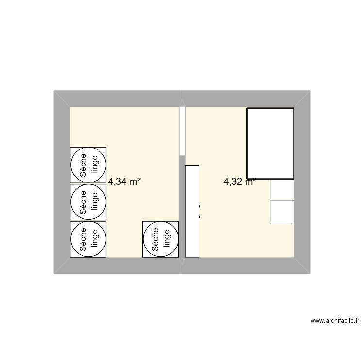 buanderie. Plan de 2 pièces et 9 m2