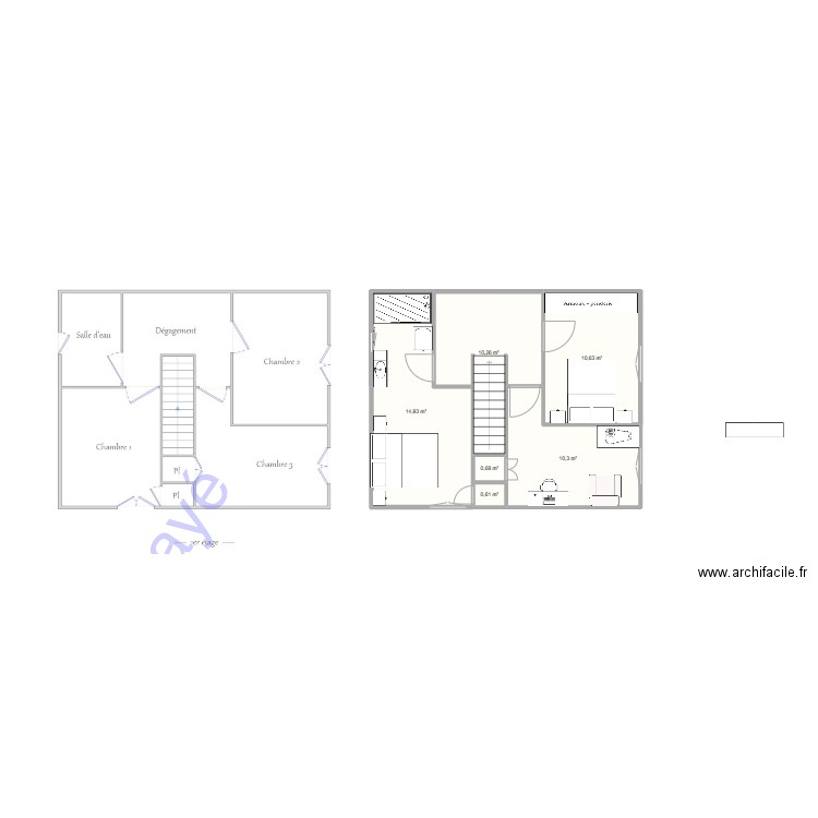 Maison Pelissanne étage. Plan de 6 pièces et 47 m2