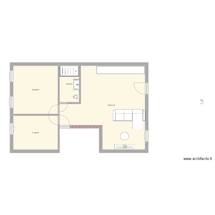 23 premier etage. Plan de 4 pièces et 74 m2
