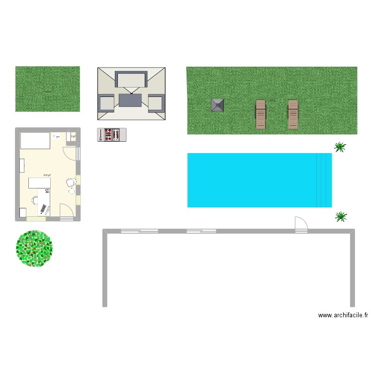 cour arriere. Plan de 2 pièces et 20 m2