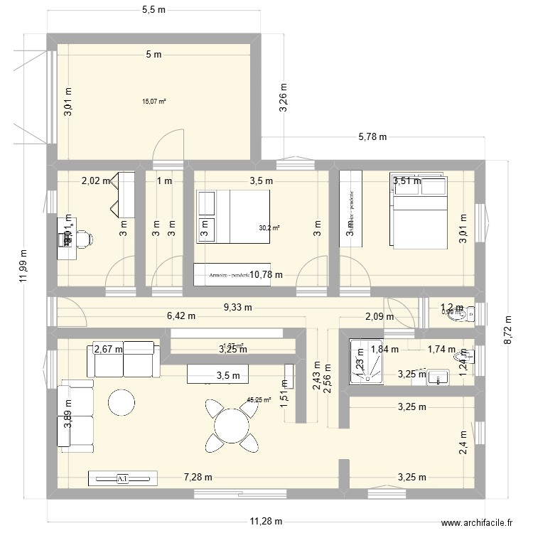 ARDECHE ET MINI CUISINE. Plan de 5 pièces et 93 m2