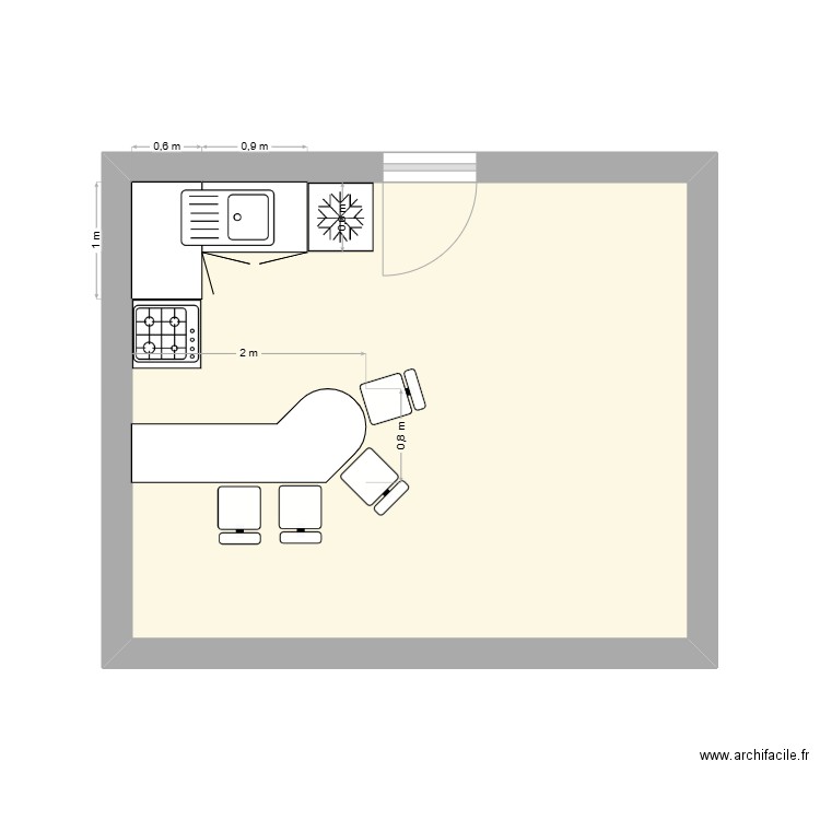 cuisine. Plan de 1 pièce et 19 m2