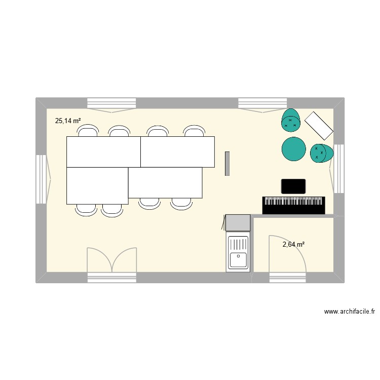 Carredart. Plan de 2 pièces et 28 m2