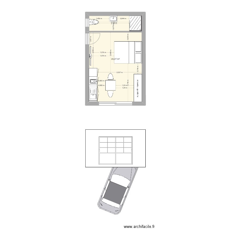 L'instant à 2. Plan de 1 pièce et 23 m2
