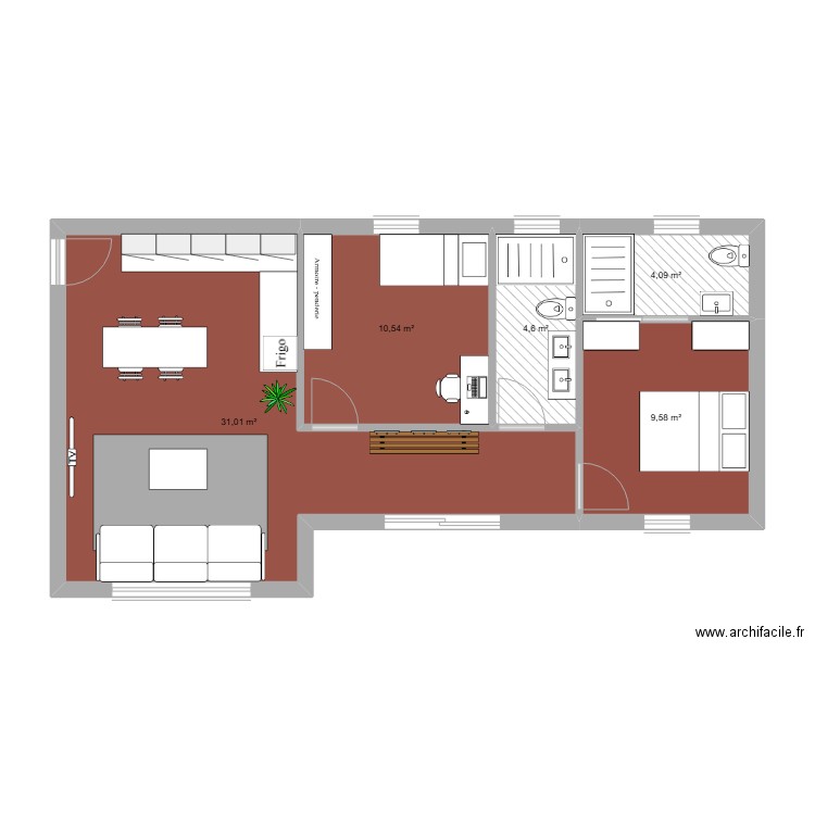 sonho. Plan de 5 pièces et 60 m2