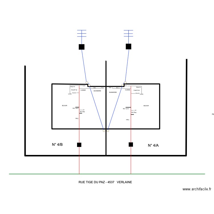 mitoyen verlaine. Plan de 2 pièces et 58 m2