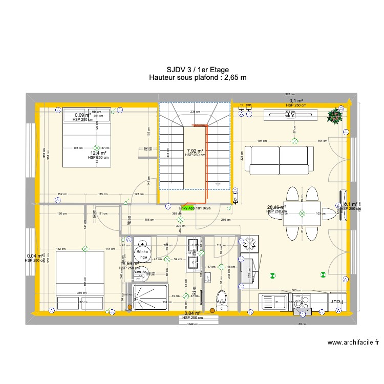 SJDV3 1 etage V1-9. Plan de 9 pièces et 68 m2