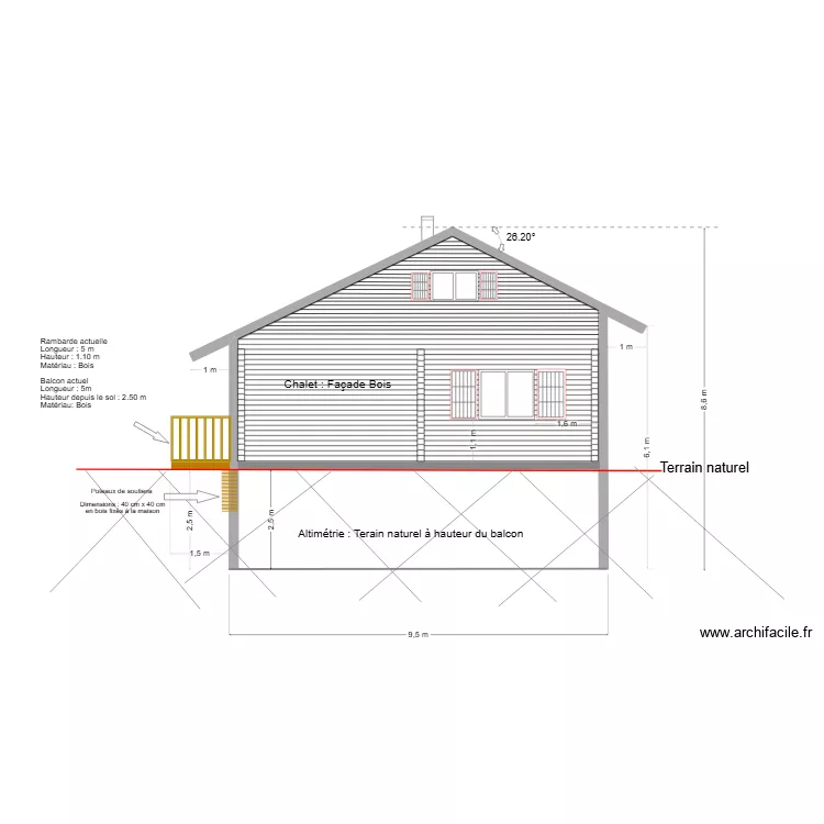 Façade Est chalet avant travaux 2. Plan de Façade Est chalet avant travaux 2. Plan de