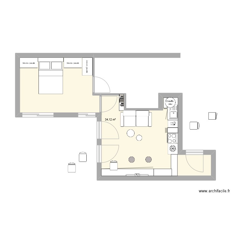Jules 2. Plan de 1 pièce et 34 m2