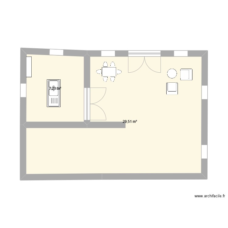 Maison. Plan de 2 pièces et 37 m2