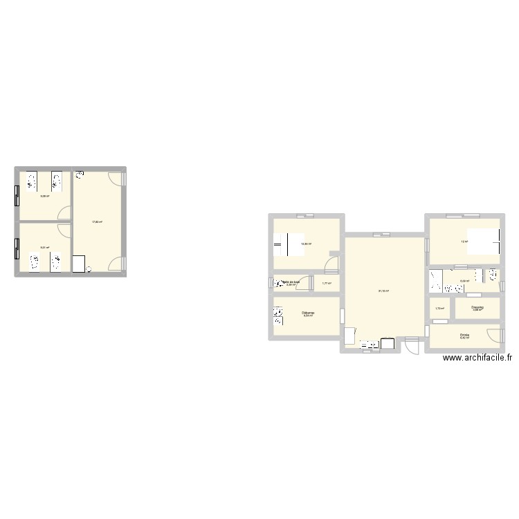 Extension. Plan de 13 pièces et 124 m2