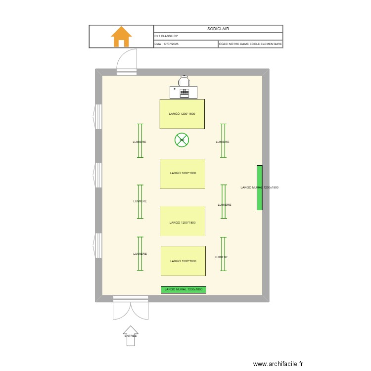 PLAN ACOUSTIQUE OGEC NOTRE DAME : R+1 CLASSE CP. Plan de 1 pièce et 56 m2
