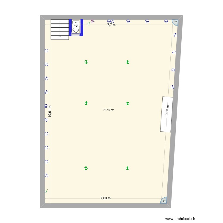 Atelier. Plan de 1 pièce et 78 m2