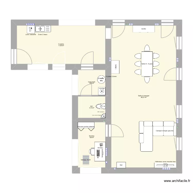 erin reno js. Plan de 5 pièces et 80 m²