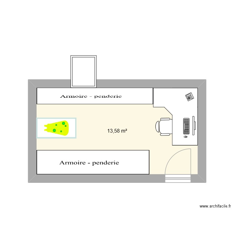 bureau / dressing. Plan de 1 pièce et 14 m2