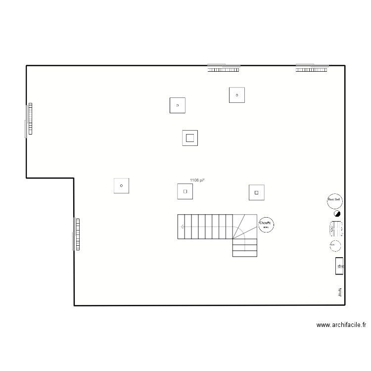 plan de base du sous-sol chalet. Plan de 1 pièce et 103 m2