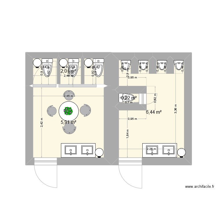 Toilettes collège zoé nina. Plan de 4 pièces et 15 m2