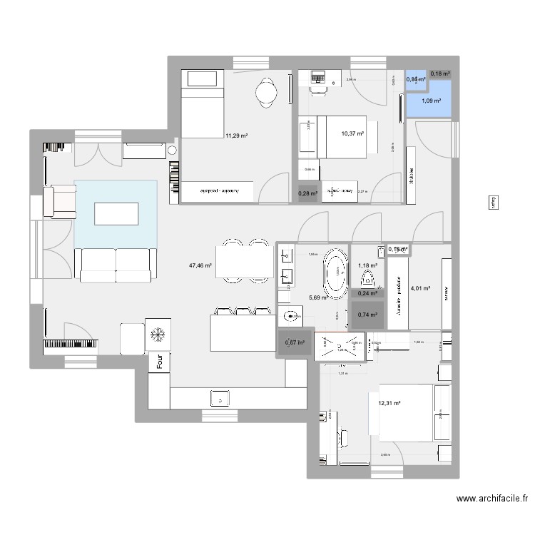 Plan. Plan de 15 pièces et 96 m2