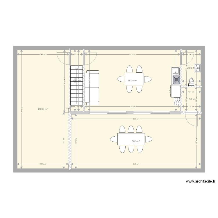 PROJET ETAGE. Plan de 6 pièces et 90 m2