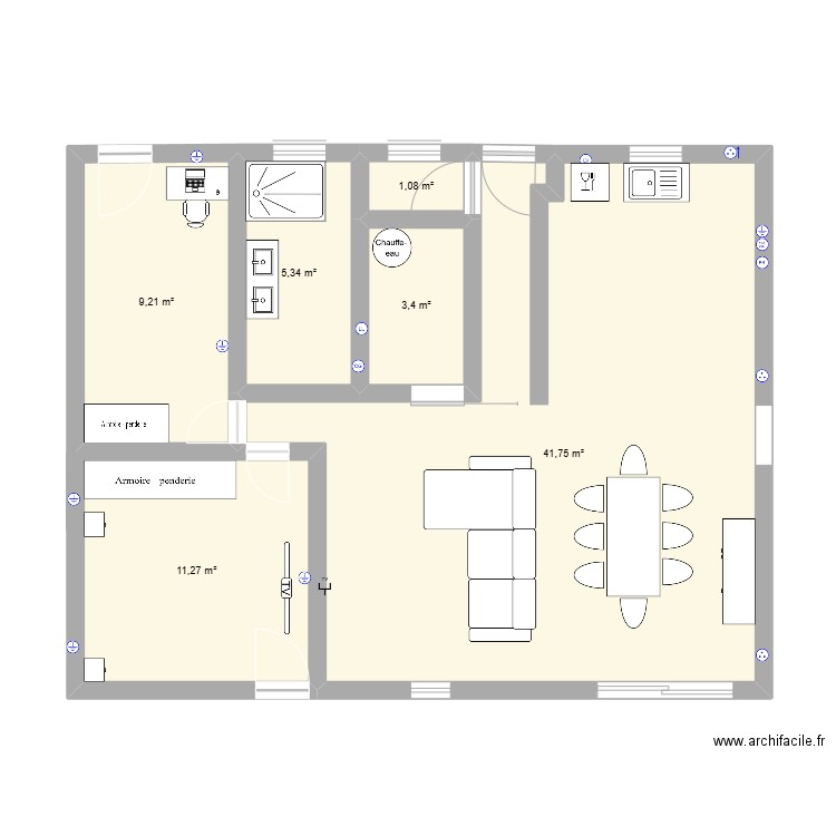 Maison 1. Plan de 6 pièces et 72 m2