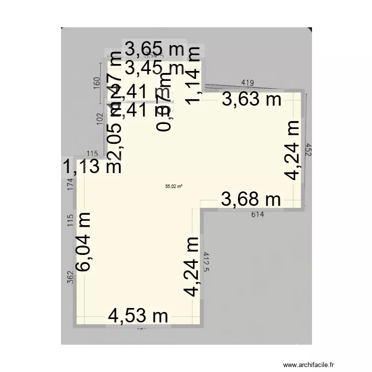 Shoggun. Plan de 1  et 55 m²