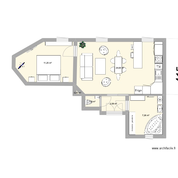 PARIS14. Plan de 6 pièces et 46 m2