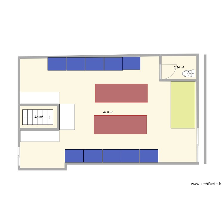 entrepot actuel. Plan de 3 pièces et 53 m2