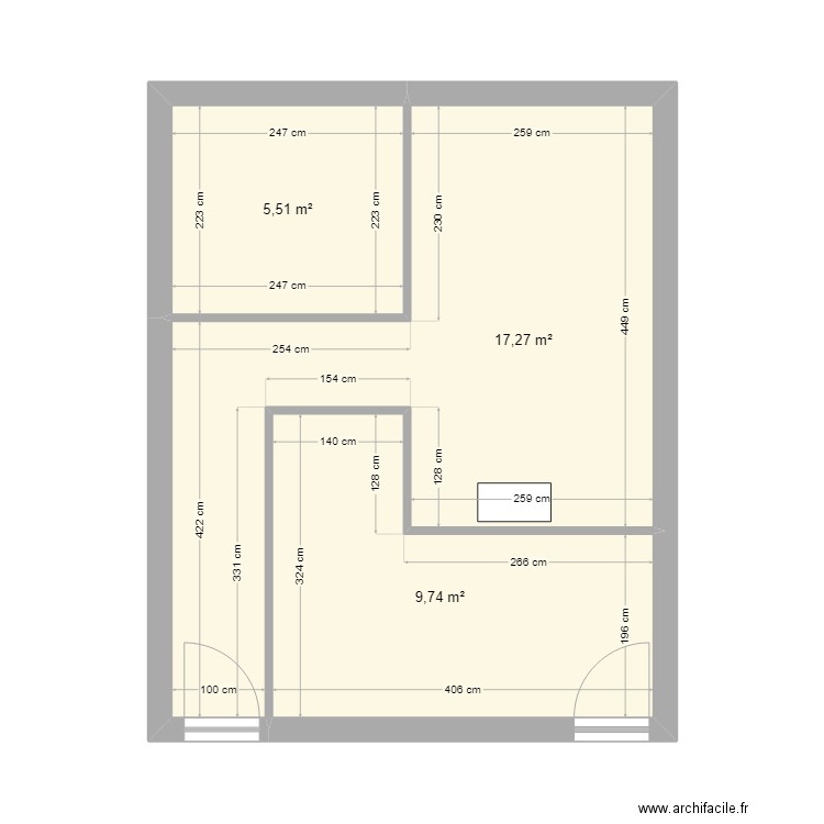 egypte V1.6 ok. Plan de 3 pièces et 33 m2