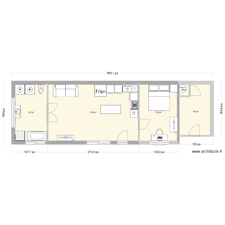 charles pas aggrandissement. Plan de 5 pièces et 61 m2