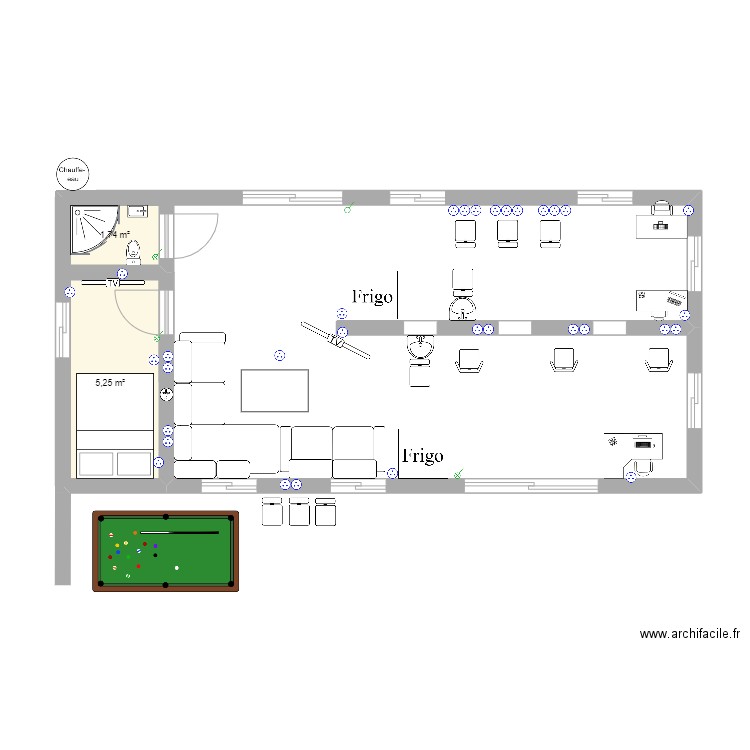 plan salon coiffure y. Plan de 2 pièces et 7 m2