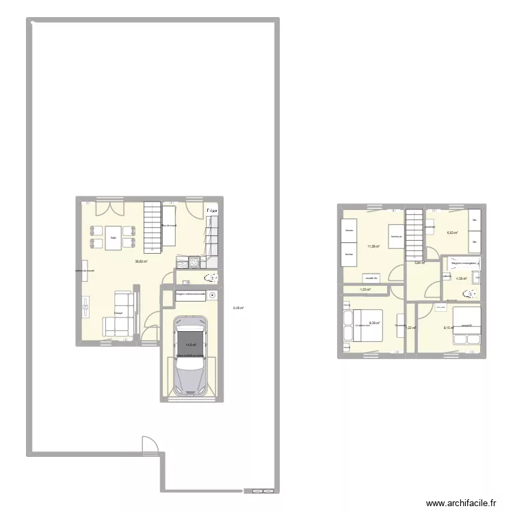 plan maison3. Plan de 11 Pièces et 102 m²