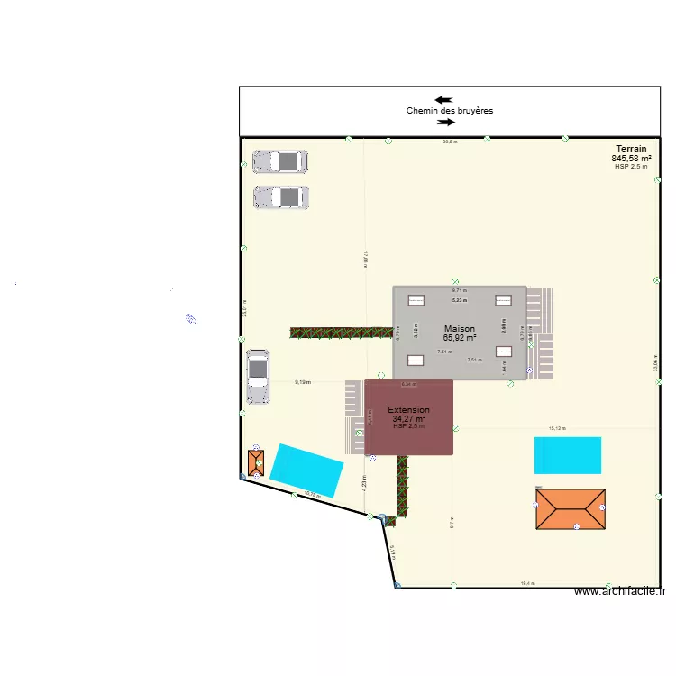 Electricit&eacute; Exterieure. Plan de 3  et 1048 m²