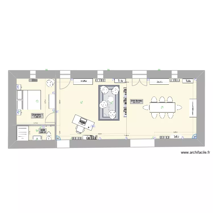 RDC NORD BASE V2 am&eacute;nag&eacute;. Plan de 3  et 72 m²