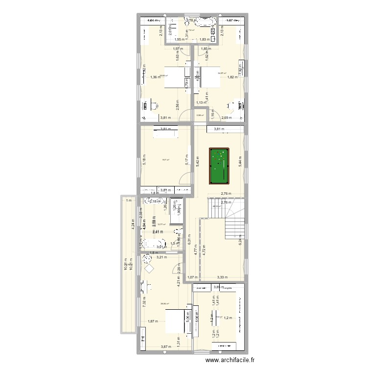 MLT Vincennes 1er étage Aménagement 2. Plan de 10 pièces et 197 m2