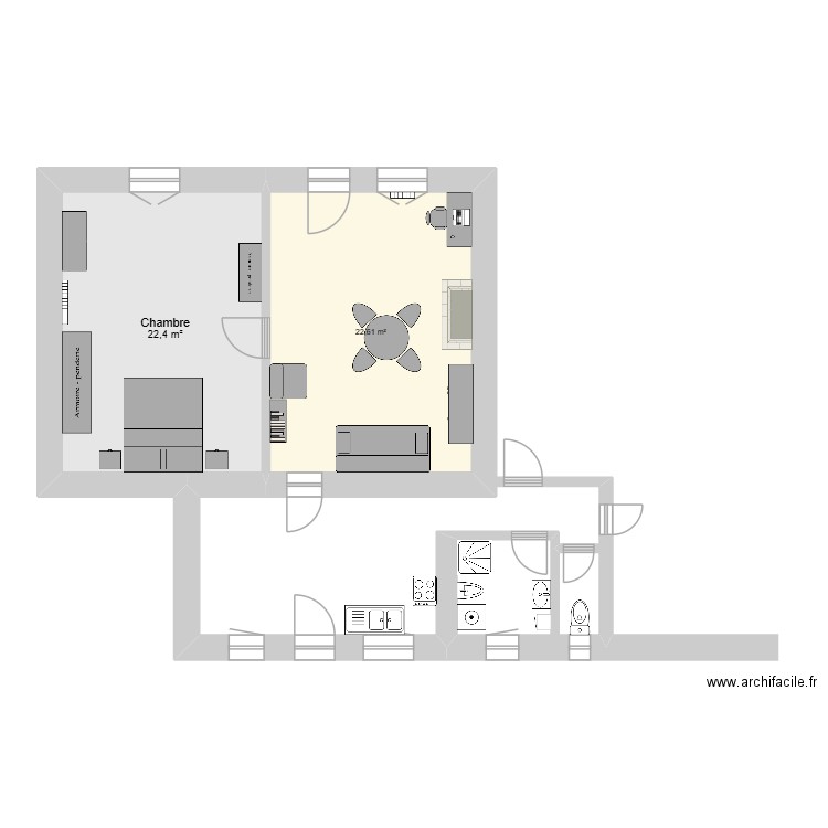 Régulation chauffage. Plan de 2 pièces et 45 m2