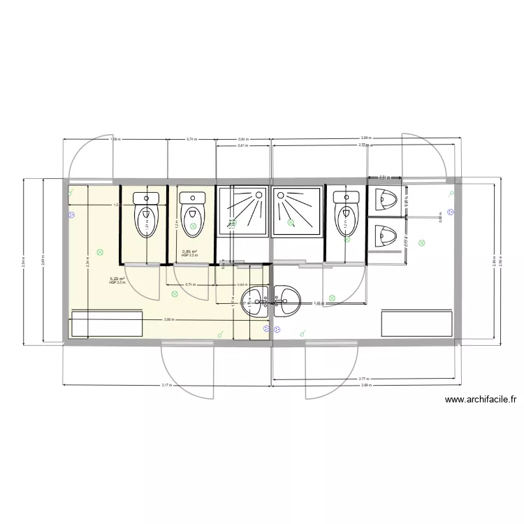 WC yayi V2. Plan de 2 Pièces et 6 m² WC yayi V2. Plan de 2 Pièces et 6 m²