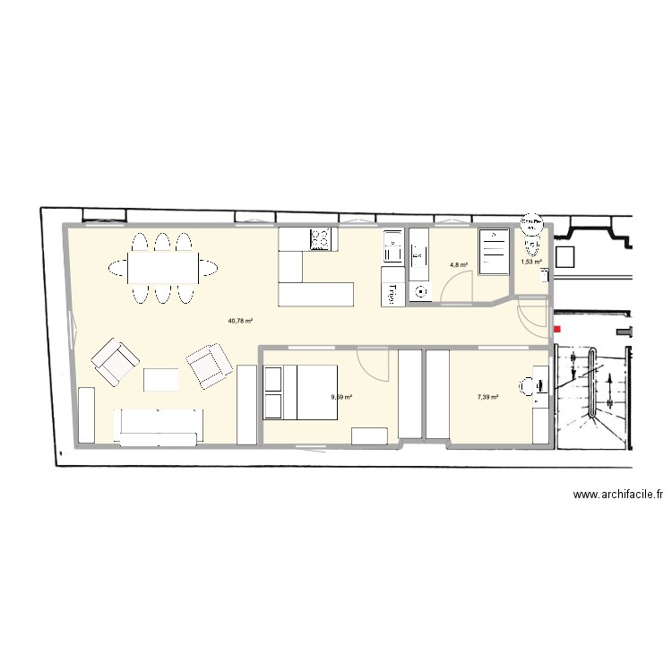 Plan 2  sans Fn. Plan de 5 pièces et 64 m2
