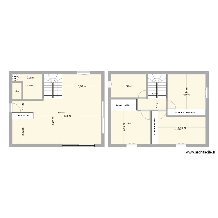 Maison étage 3. Plan de 8 pièces et 108 m2
