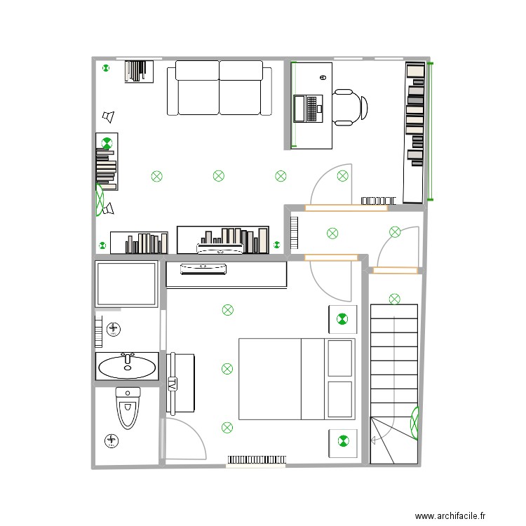 Chambre & salon accès garage meubles neufs sdb+ 4 3 fenetres. Plan de 6 pièces et 37 m2