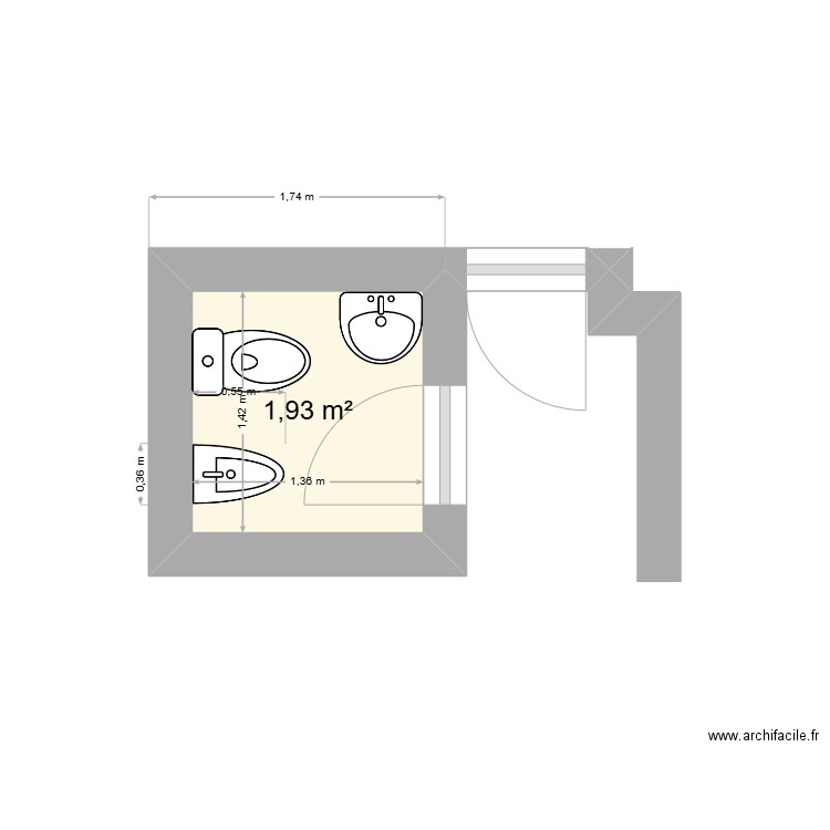 Projet état 0. Plan de 1 pièce et 2 m2