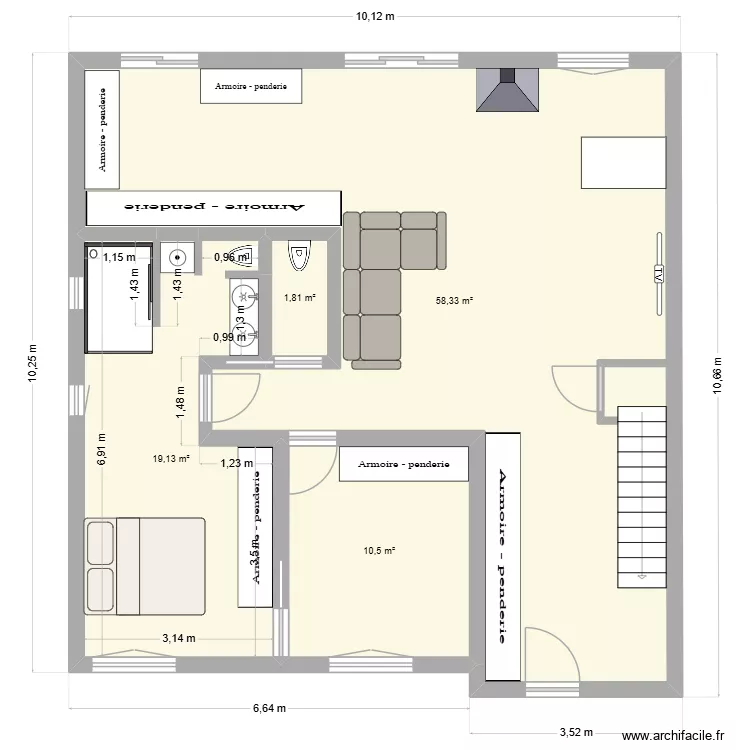 Maison Etage. Plan de 4  et 90 m²