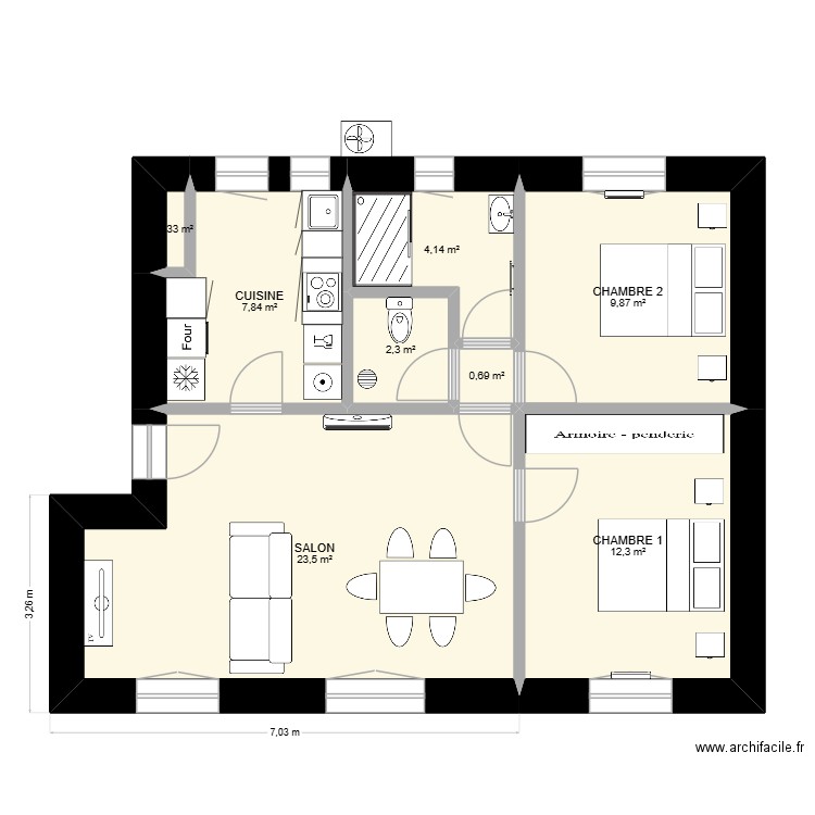 Appartement_Louis_Mie. Plan de 8 pièces et 61 m2